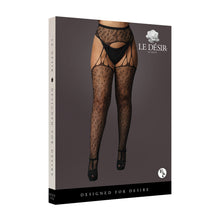 Load image into Gallery viewer, Le Desir Suspender Leopard Pantyhose Black UK 14 to 20
