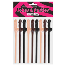 Load image into Gallery viewer, Lovetoy Pack Of 9 Willy Straws Black Brown And Pink
